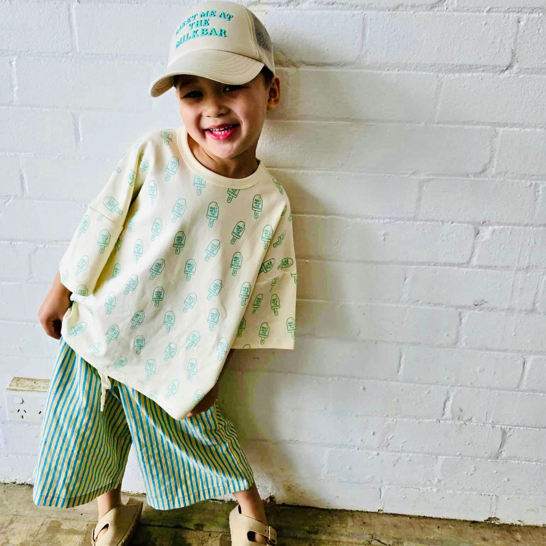 fini teal kids tee oversized boxy korean fit cotton icecream print