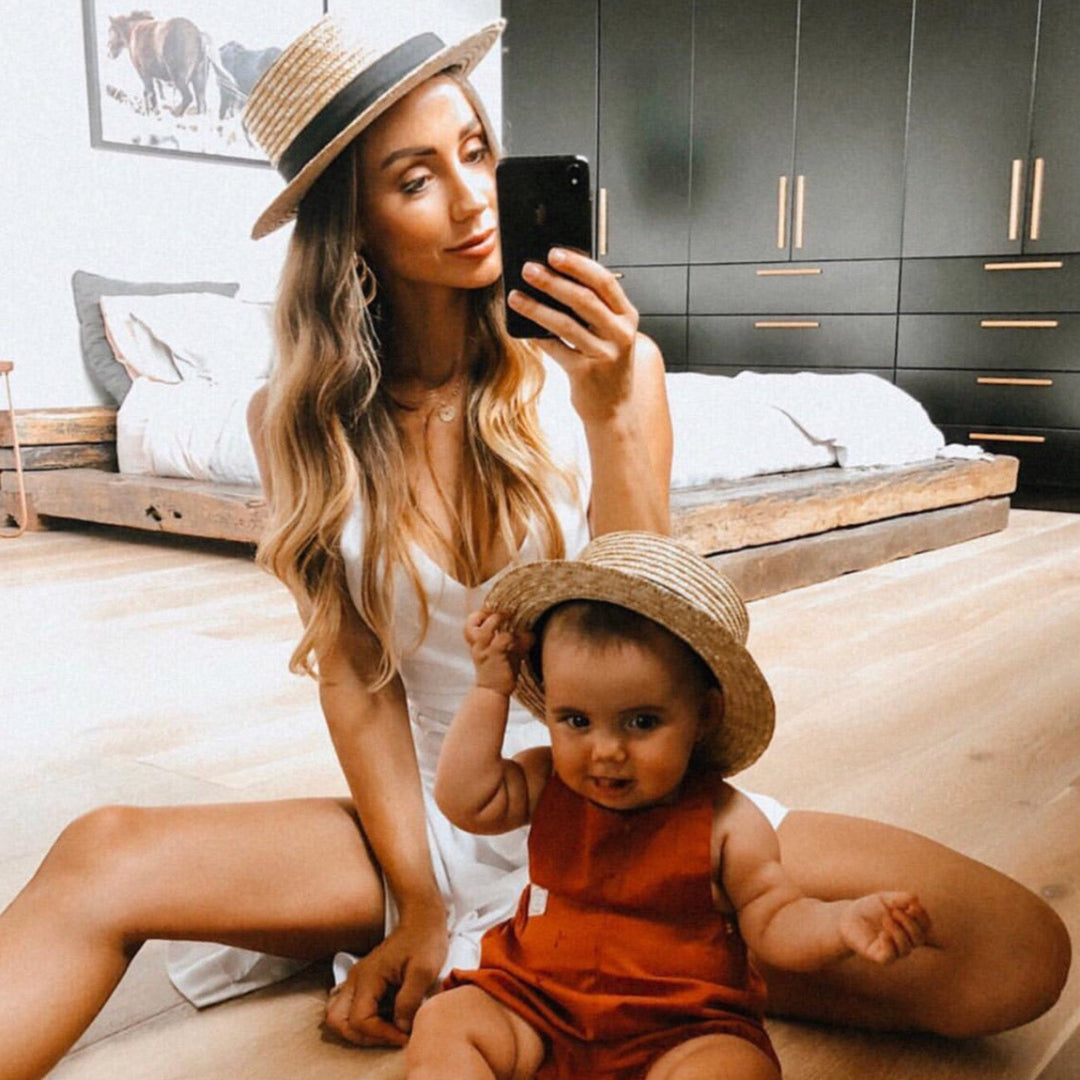 adult straw boater hat kids size matching family fini natural